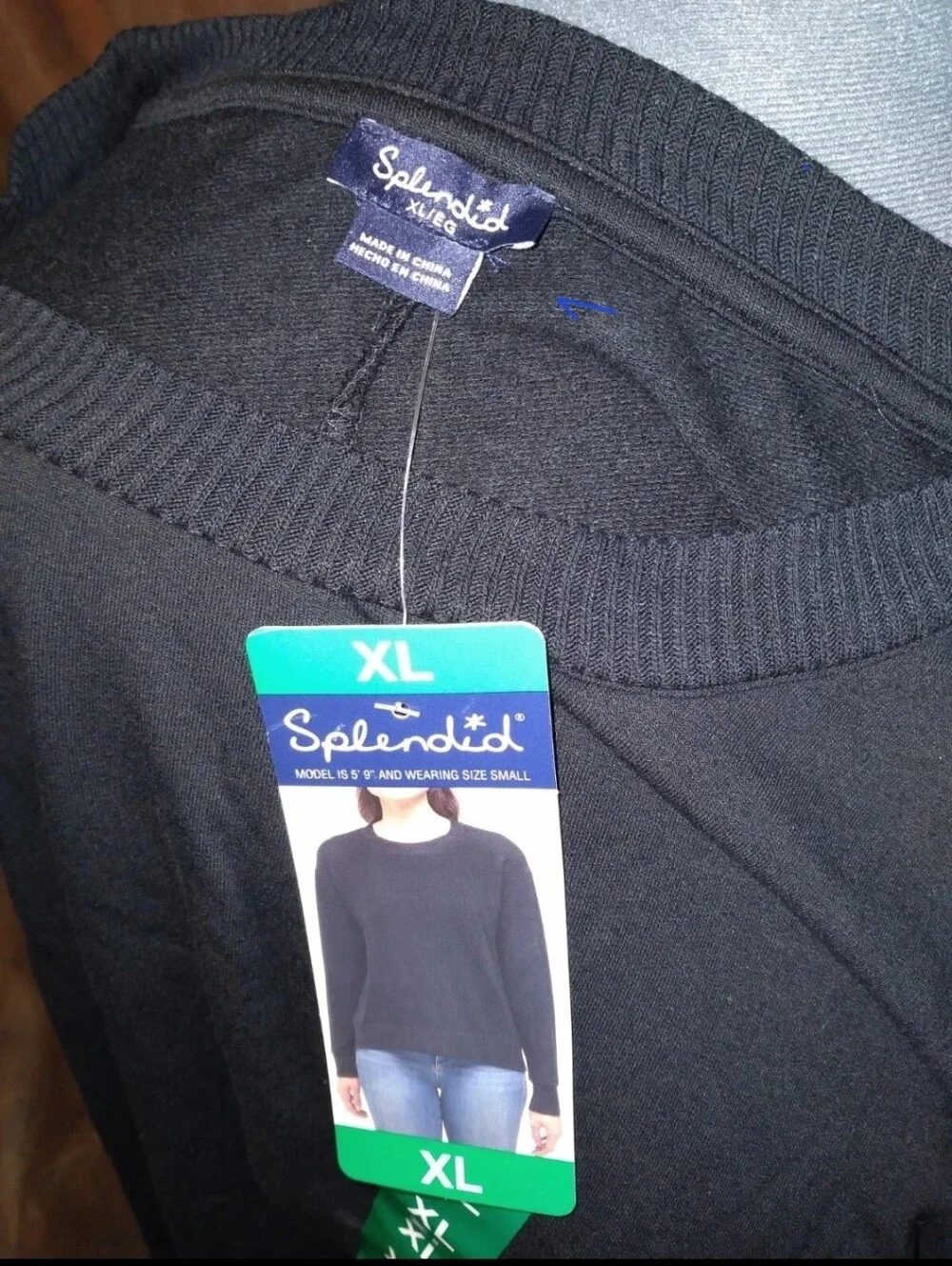 Splendid Black Long Sleeve Crewneck Sweatshirt - Solid Black XL